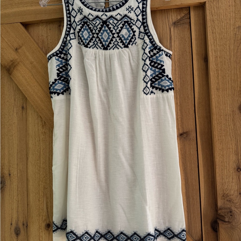 Lucky Brand White Sleeveless Dress with Blue and Black Embroidery (NEW w/o tags)